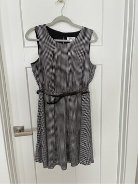Elle Black & White Gingham Sleeveless Dress With Black Patent Bow Belt